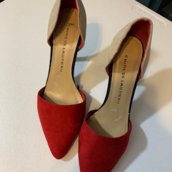 Chinese Laundry suede red beige two times heel women's Sz 8.5 - Picture 7 of 8